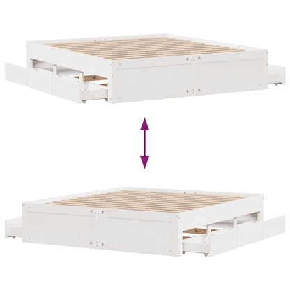 Bed Frame without Mattress with Drawers White 180x200 cm Super King Solid Wood Pine