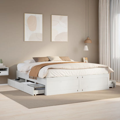 Bed Frame without Mattress with Drawers White 180x200 cm Super King Solid Wood Pine