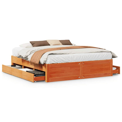 Bed Frame without Mattress with Drawers Wax Brown 180x200 cm Super King Solid Wood Pine