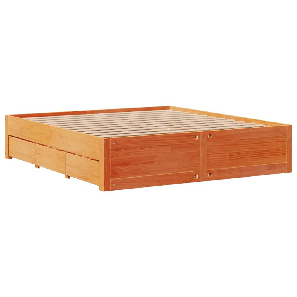 Bed Frame without Mattress with Drawers Wax Brown 180x200 cm Super King Solid Wood Pine