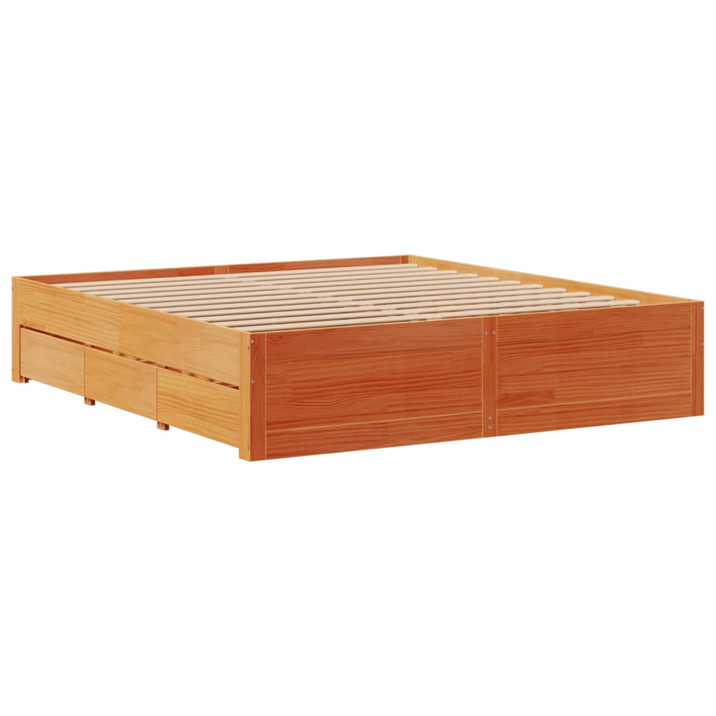 Bed Frame without Mattress with Drawers Wax Brown 180x200 cm Super King Solid Wood Pine