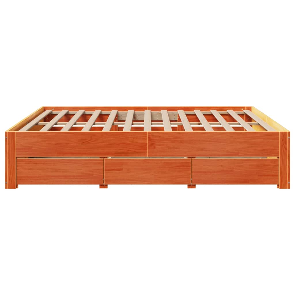 Bed Frame without Mattress with Drawers Wax Brown 180x200 cm Super King Solid Wood Pine