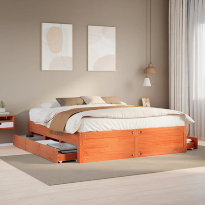 Bed Frame without Mattress with Drawers Wax Brown 180x200 cm Super King Solid Wood Pine