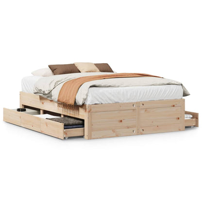 Bed Frame without Mattress with Drawers 150x200 cm King Size Solid Wood Pine