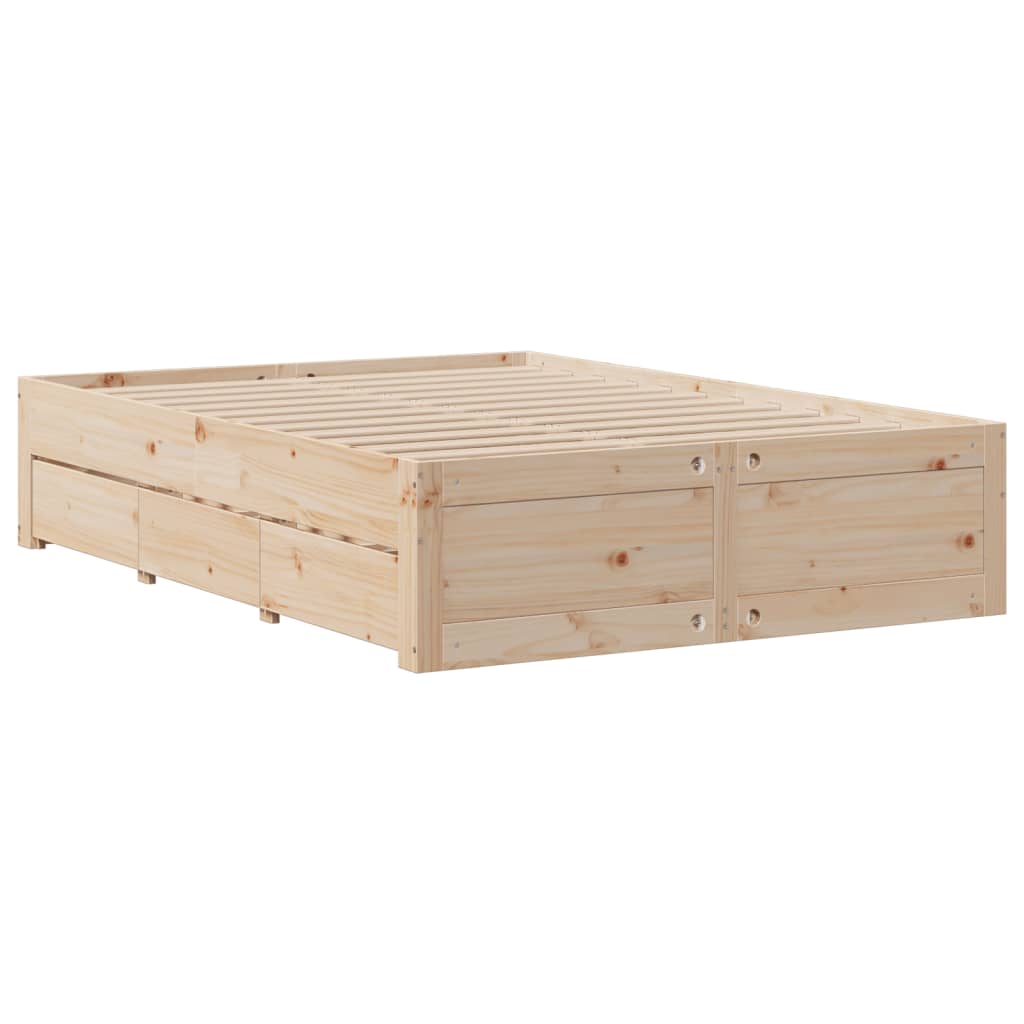 Bed Frame without Mattress with Drawers 150x200 cm King Size Solid Wood Pine