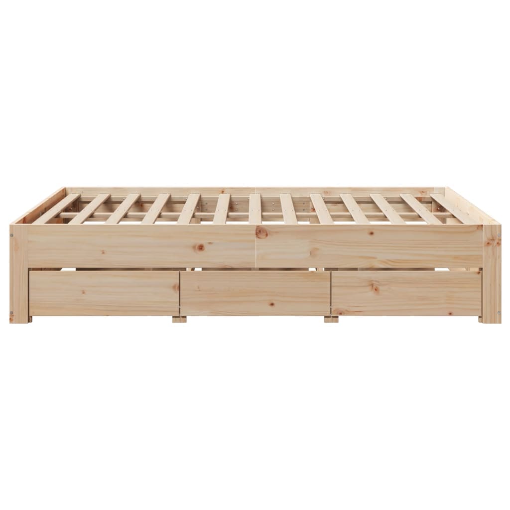 Bed Frame without Mattress with Drawers 150x200 cm King Size Solid Wood Pine