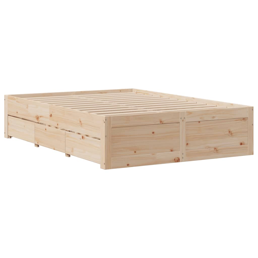 Bed Frame without Mattress with Drawers 150x200 cm King Size Solid Wood Pine