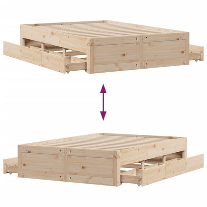 Bed Frame without Mattress with Drawers 150x200 cm King Size Solid Wood Pine