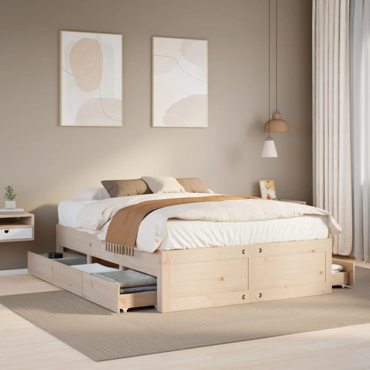 Bed Frame without Mattress with Drawers 150x200 cm King Size Solid Wood Pine