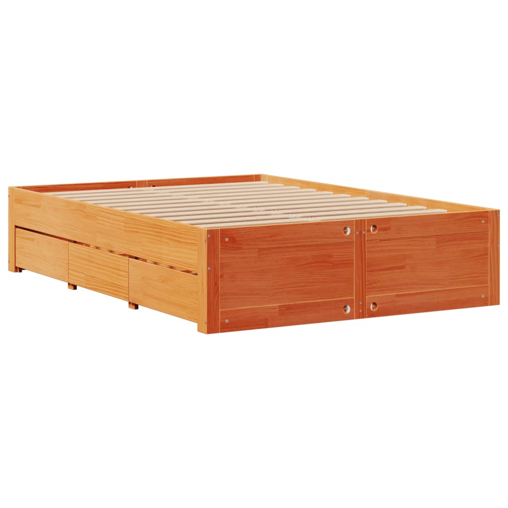 Bed Frame without Mattress with Drawers Wax Brown 150x200 cm King Size Solid Wood Pine