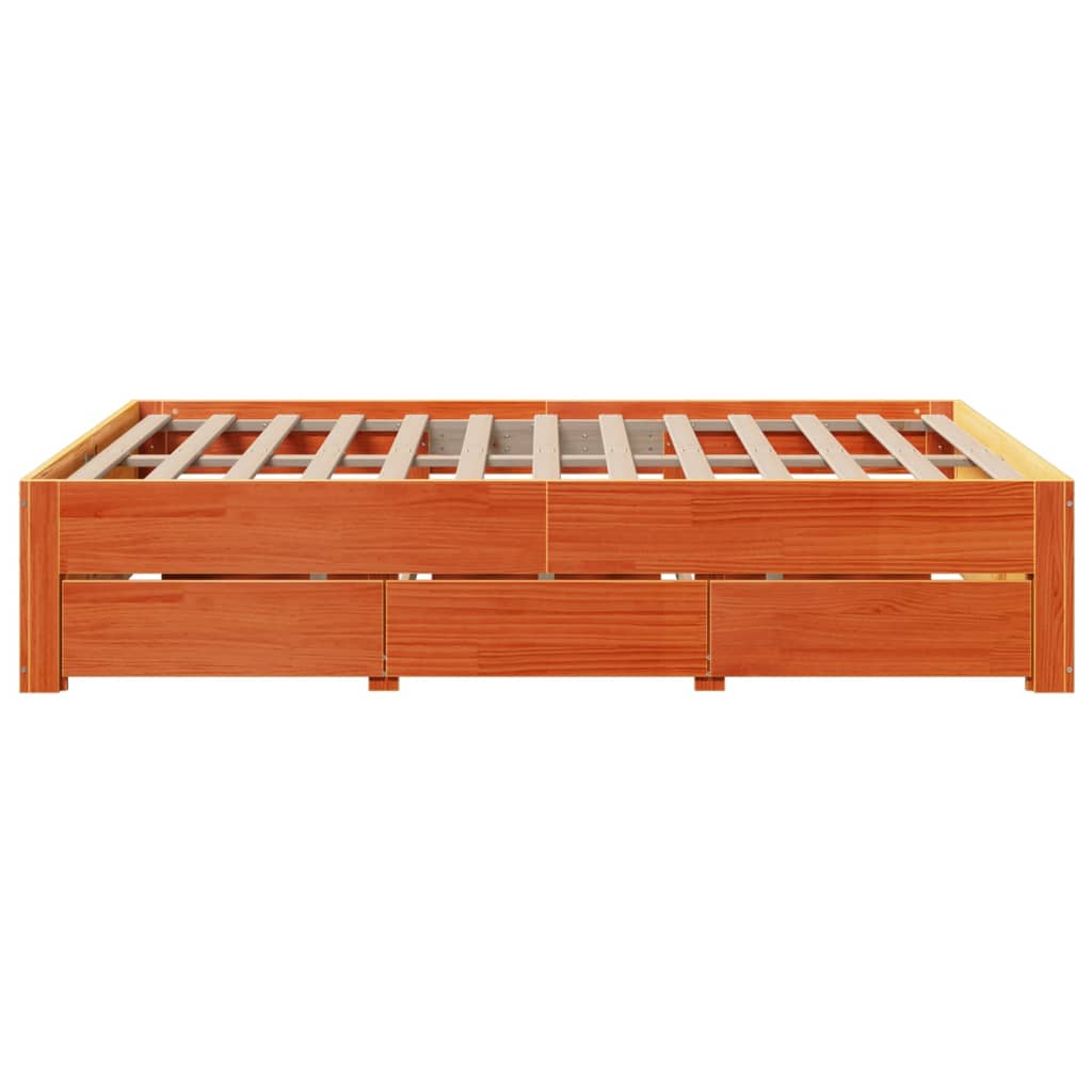 Bed Frame without Mattress with Drawers Wax Brown 150x200 cm King Size Solid Wood Pine