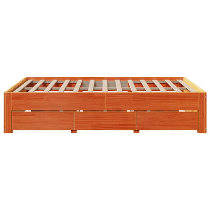 Bed Frame without Mattress with Drawers Wax Brown 150x200 cm King Size Solid Wood Pine