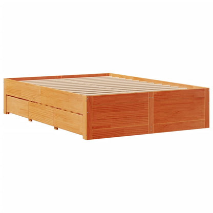 Bed Frame without Mattress with Drawers Wax Brown 150x200 cm King Size Solid Wood Pine