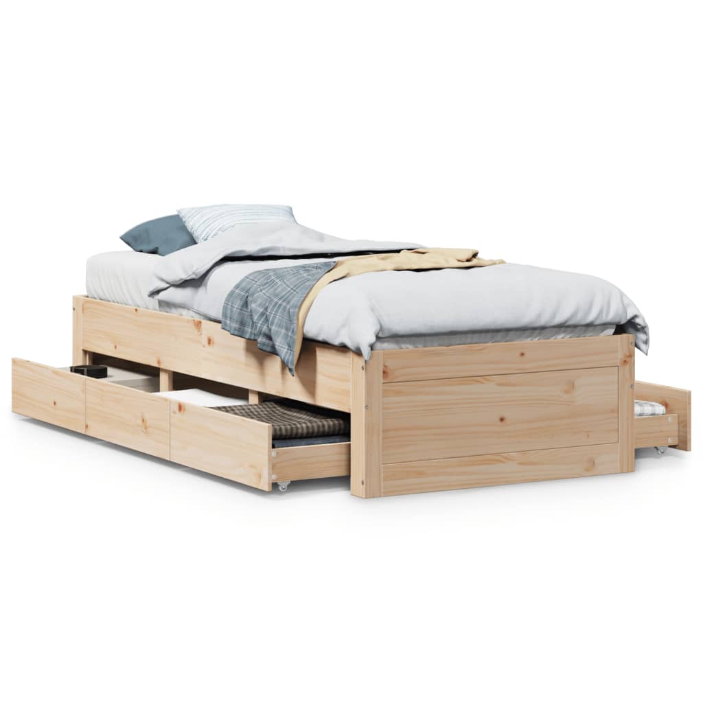 Bed Frame without Mattress with Drawers 100x200 cm Solid Wood Pine