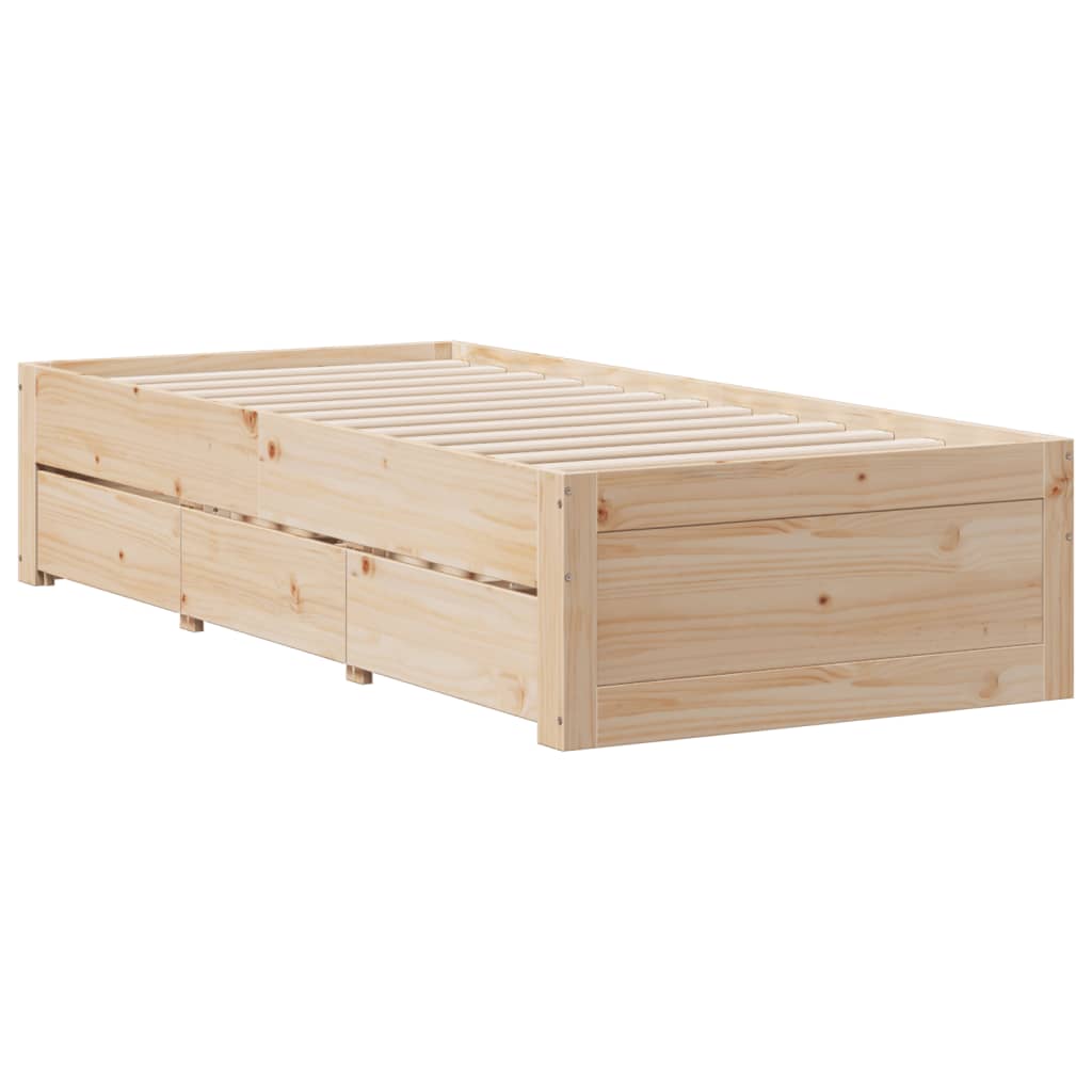 Bed Frame without Mattress with Drawers 100x200 cm Solid Wood Pine