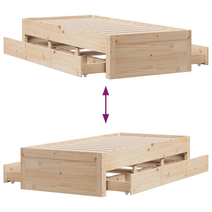 Bed Frame without Mattress with Drawers 100x200 cm Solid Wood Pine