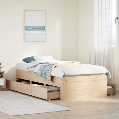 Bed Frame without Mattress with Drawers 100x200 cm Solid Wood Pine