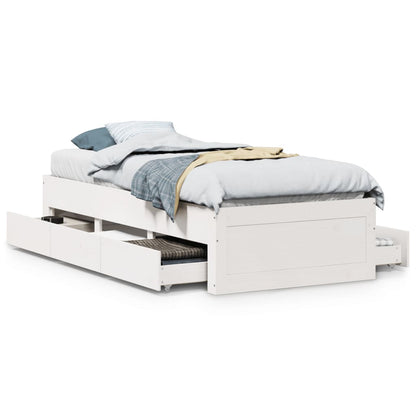 Bed Frame without Mattress with Drawers White 100x200 cm Solid Wood Pine