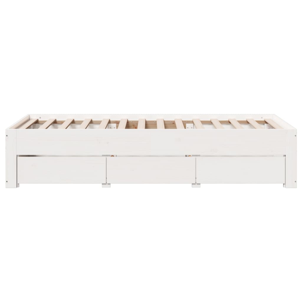 Bed Frame without Mattress with Drawers White 100x200 cm Solid Wood Pine