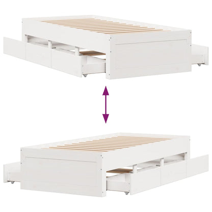 Bed Frame without Mattress with Drawers White 100x200 cm Solid Wood Pine