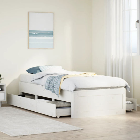 Bed Frame without Mattress with Drawers White 100x200 cm Solid Wood Pine