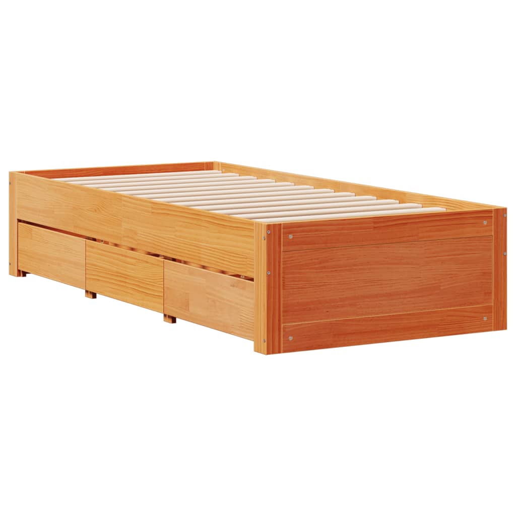 Bed Frame without Mattress with Drawers Wax Brown 100x200 cm Solid Wood Pine