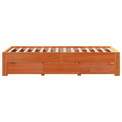 Bed Frame without Mattress with Drawers Wax Brown 100x200 cm Solid Wood Pine