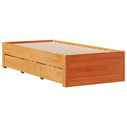 Bed Frame without Mattress with Drawers Wax Brown 100x200 cm Solid Wood Pine