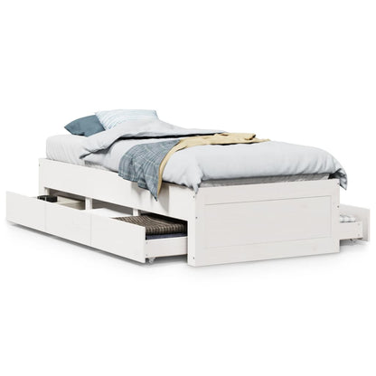 Bed Frame without Mattress with Drawers White 90x200 cm Solid Wood Pine