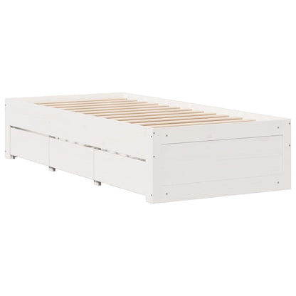 Bed Frame without Mattress with Drawers White 90x200 cm Solid Wood Pine