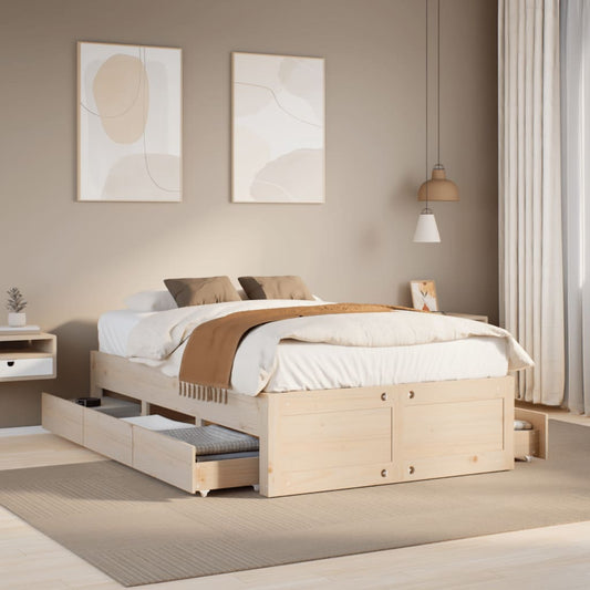 Bed Frame without Mattress with Drawers 120x190 cm Small Double Solid Wood Pine