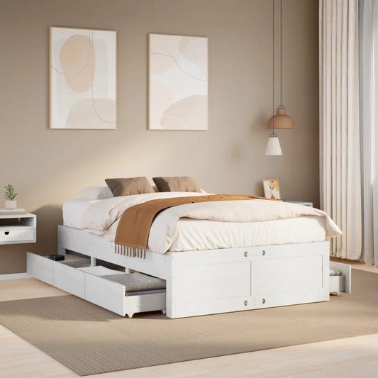 Bed Frame without Mattress with Drawers White 120x190 cm Small Double Solid Wood Pine