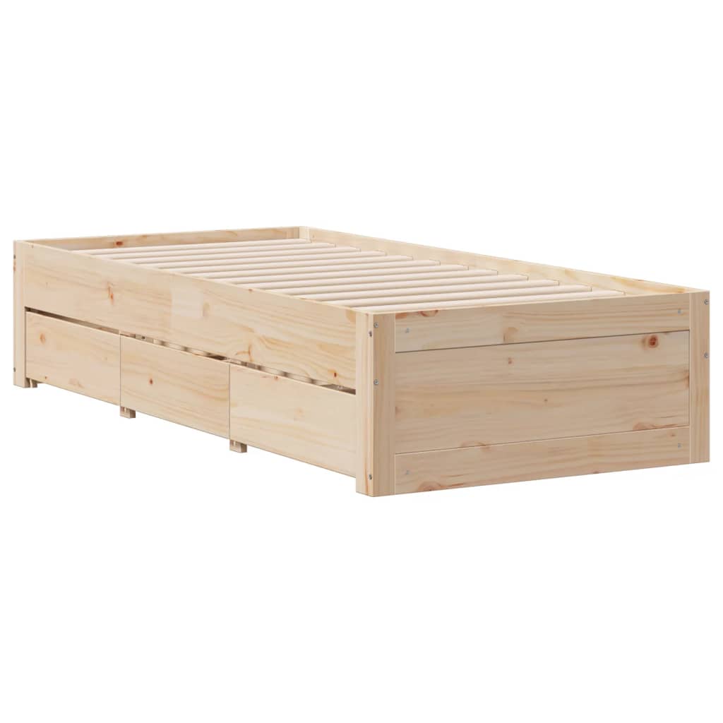 Bed Frame without Mattress with Drawers 90x190 cm Single Solid Wood Pine