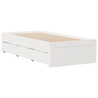 Bed Frame without Mattress with Drawers White 90x190 cm Single Solid Wood Pine