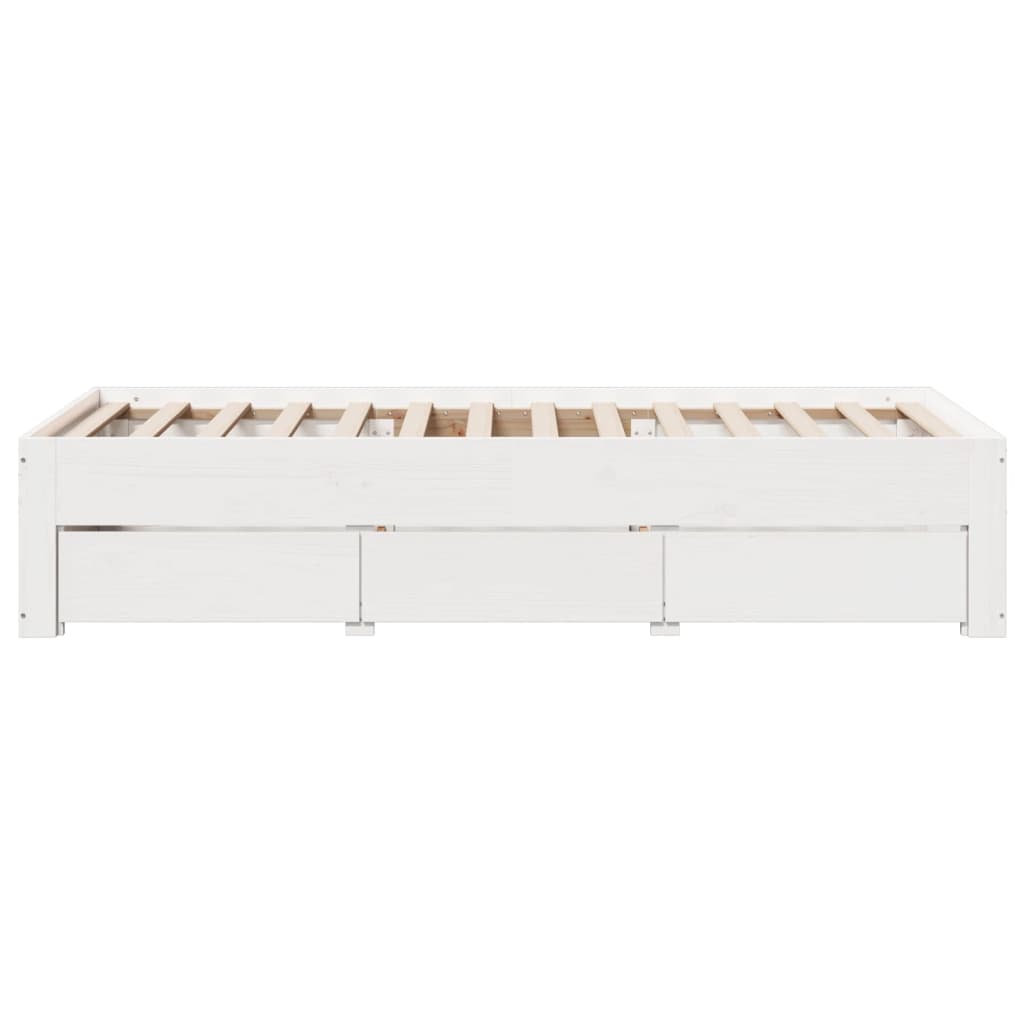 Bed Frame without Mattress with Drawers White 90x190 cm Single Solid Wood Pine