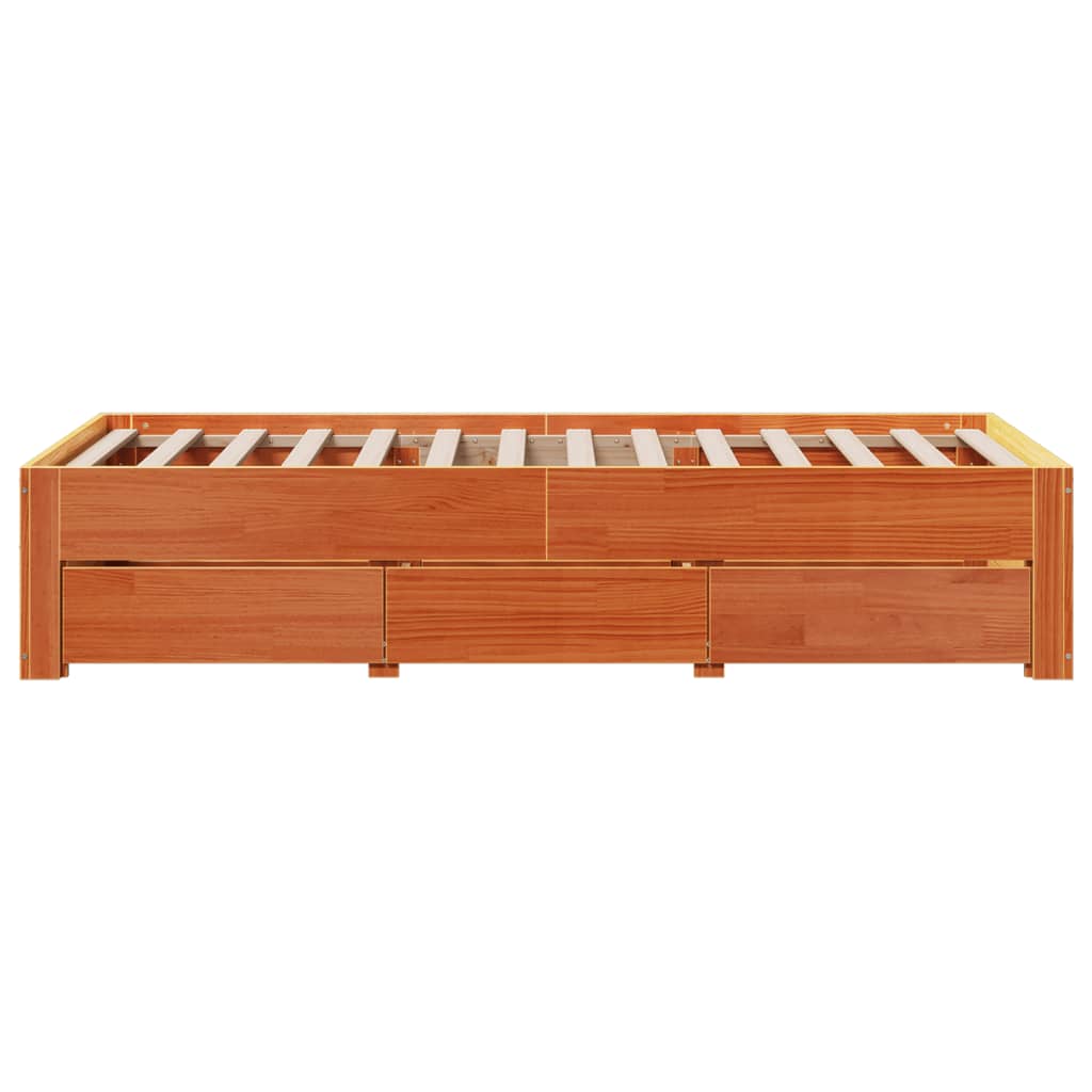 Bed Frame without Mattress with Drawers Wax Brown 90x190 cm Single Solid Wood Pine