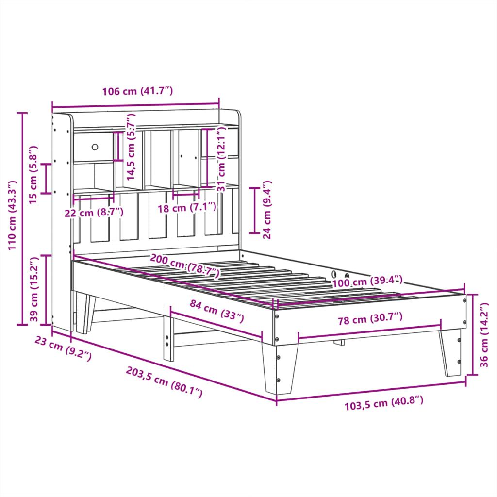 Bed Frame without Mattress Wax Brown 100x200 cm Solid Wood Pine