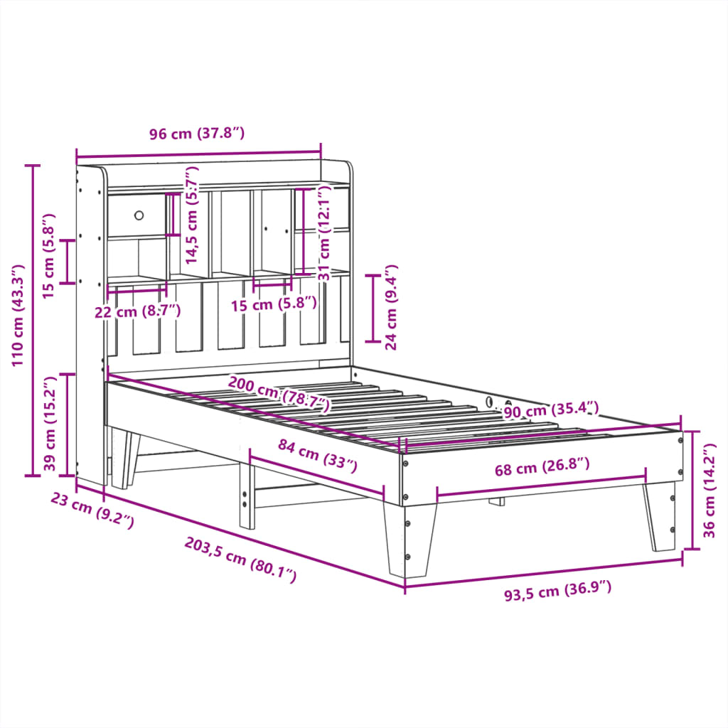 Bed Frame without Mattress 90x200 cm Solid Wood Pine