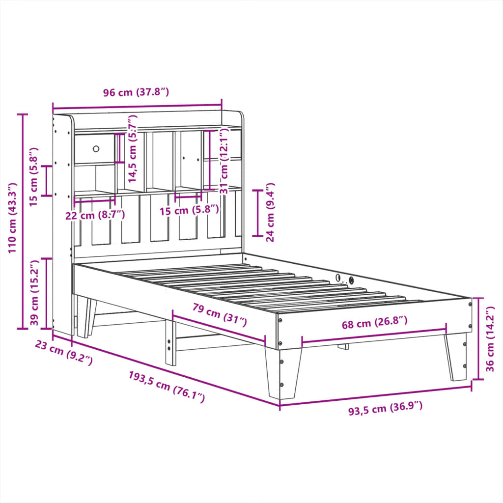 Bed Frame without Mattress White 90x190 cm Single Solid Wood Pine