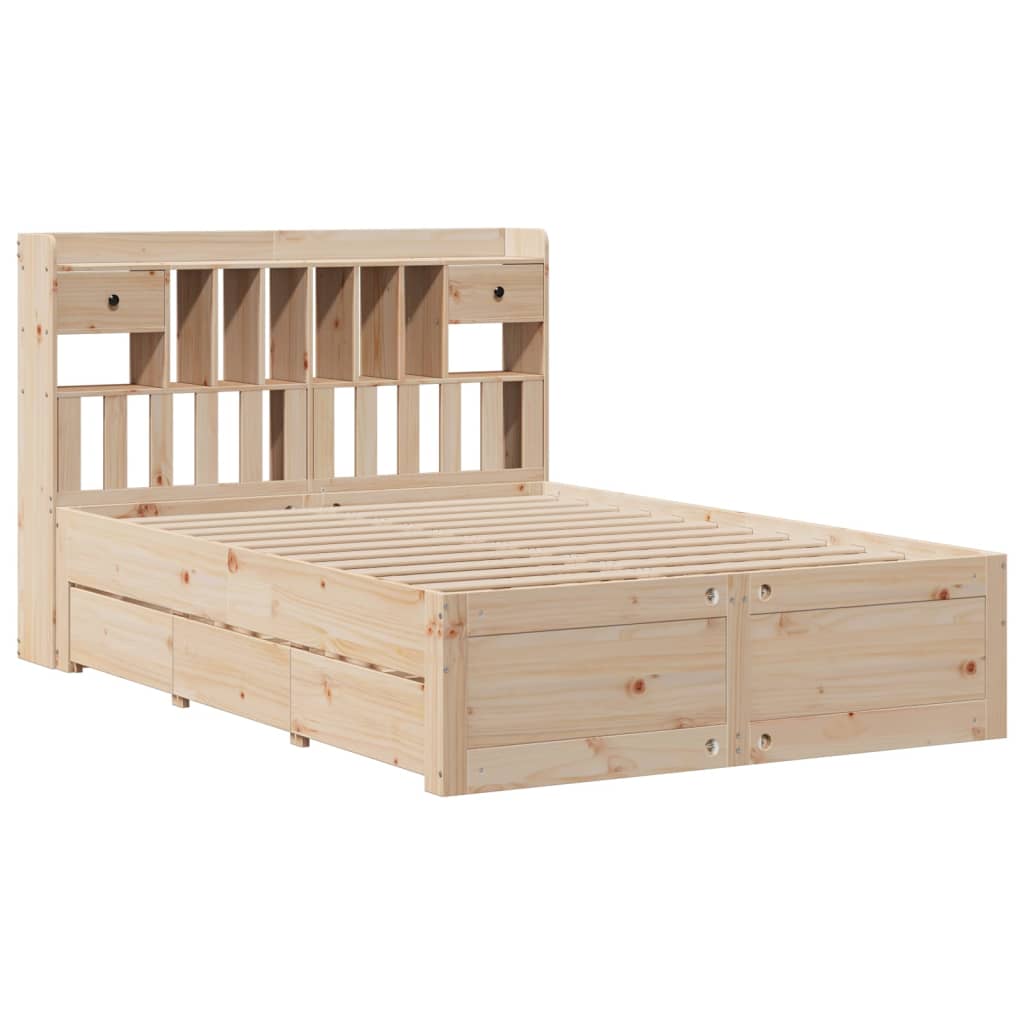 Bookcase Bed without Mattress 150x200 cm King Size Solid Wood Pine