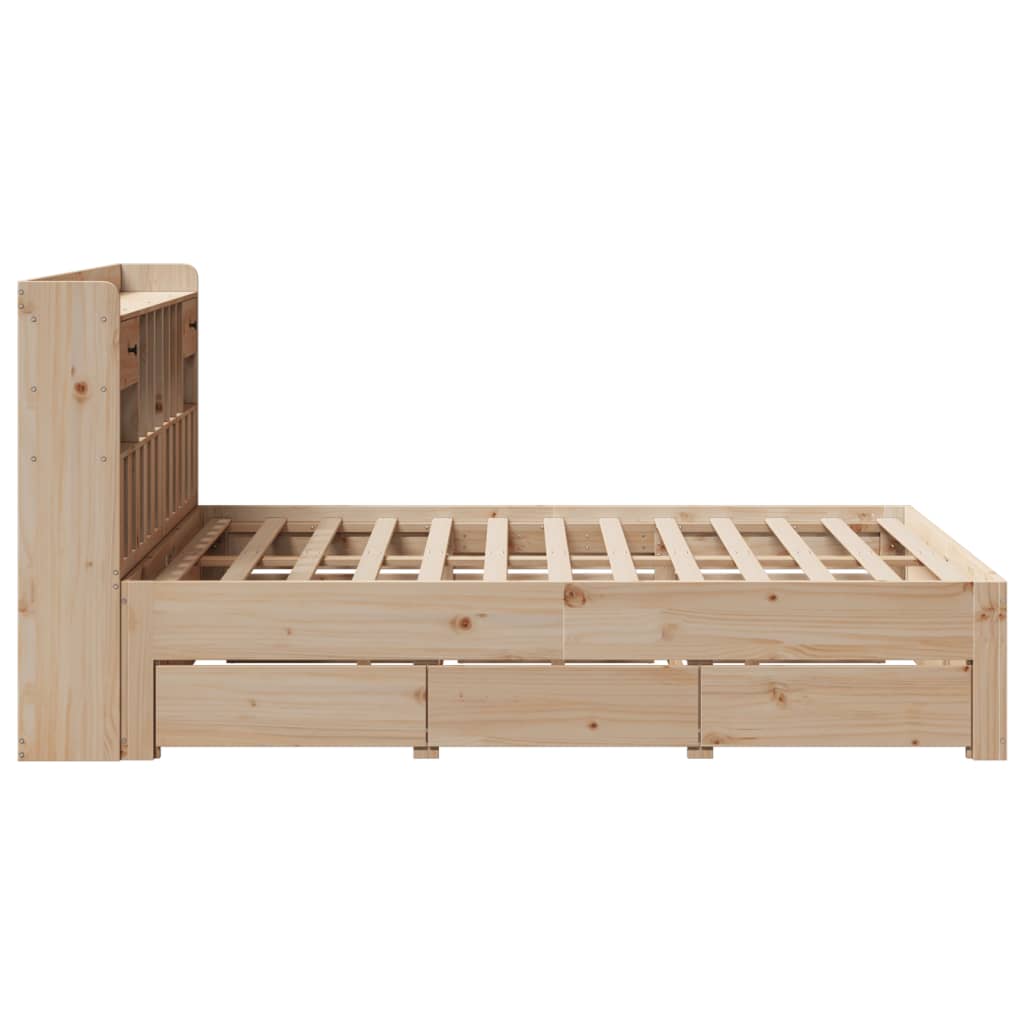 Bookcase Bed without Mattress 150x200 cm King Size Solid Wood Pine