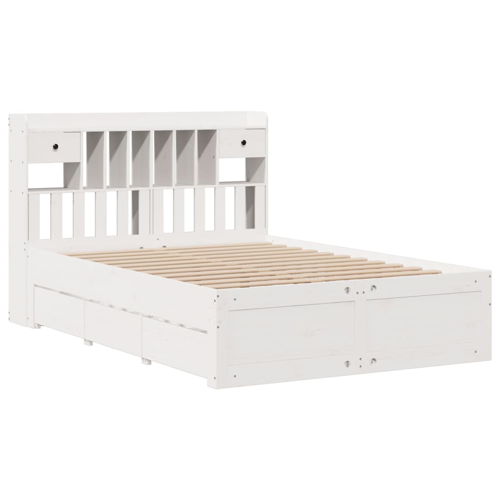 Bookcase Bed without Mattress White 150x200 cm King Size Solid Wood Pine