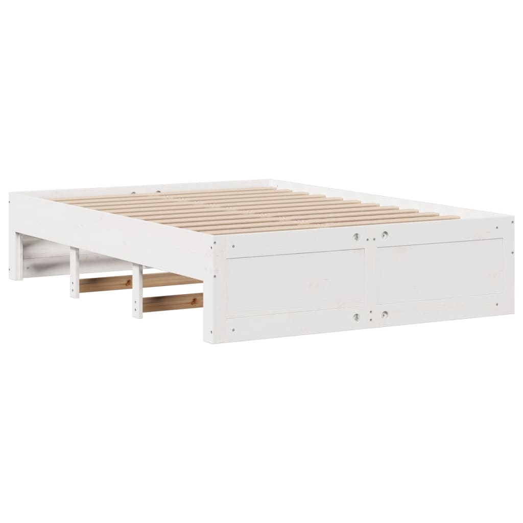 Bookcase Bed without Mattress White 150x200 cm King Size Solid Wood Pine