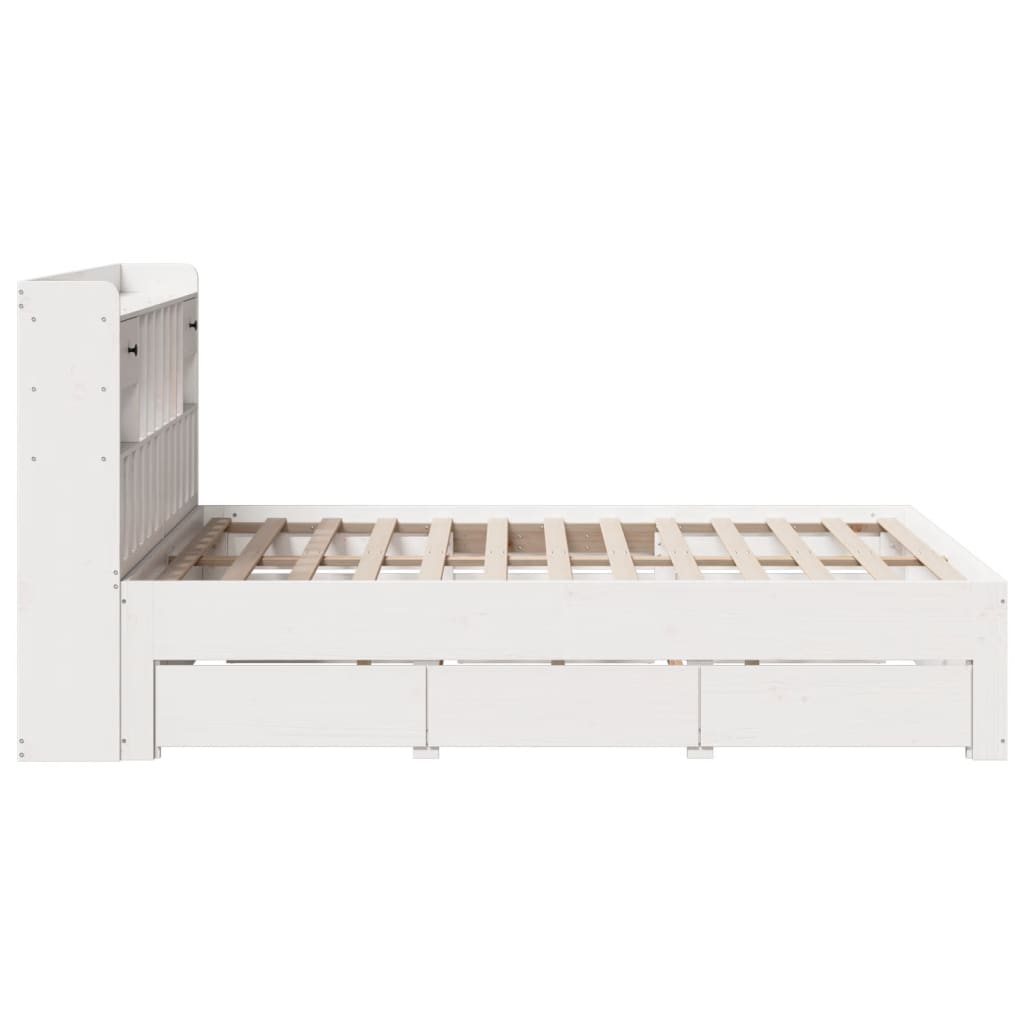 Bookcase Bed without Mattress White 150x200 cm King Size Solid Wood Pine