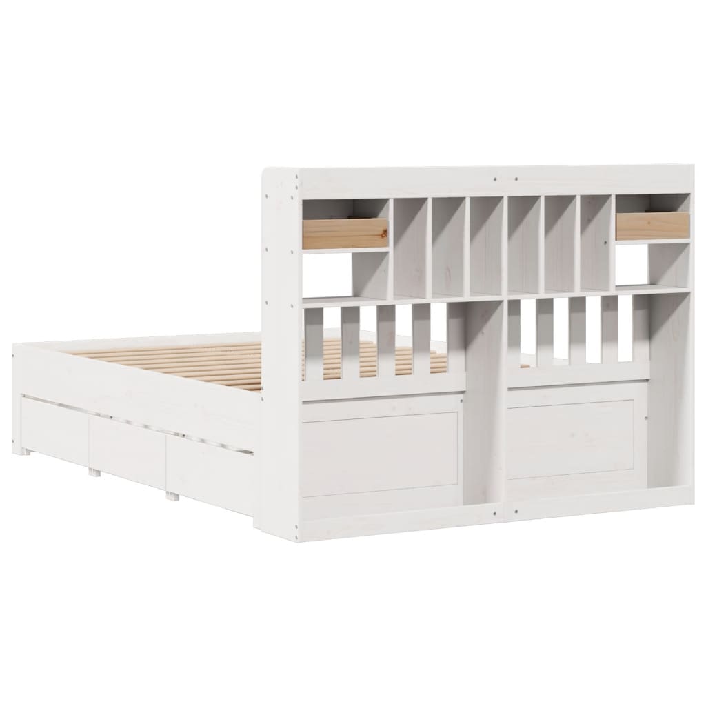 Bookcase Bed without Mattress White 150x200 cm King Size Solid Wood Pine