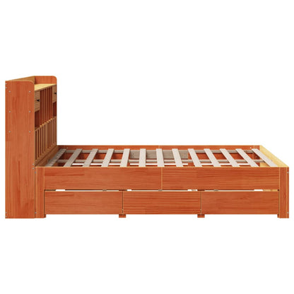 Bookcase Bed without Mattress Wax Brown 150x200 cm King Size Solid Wood Pine