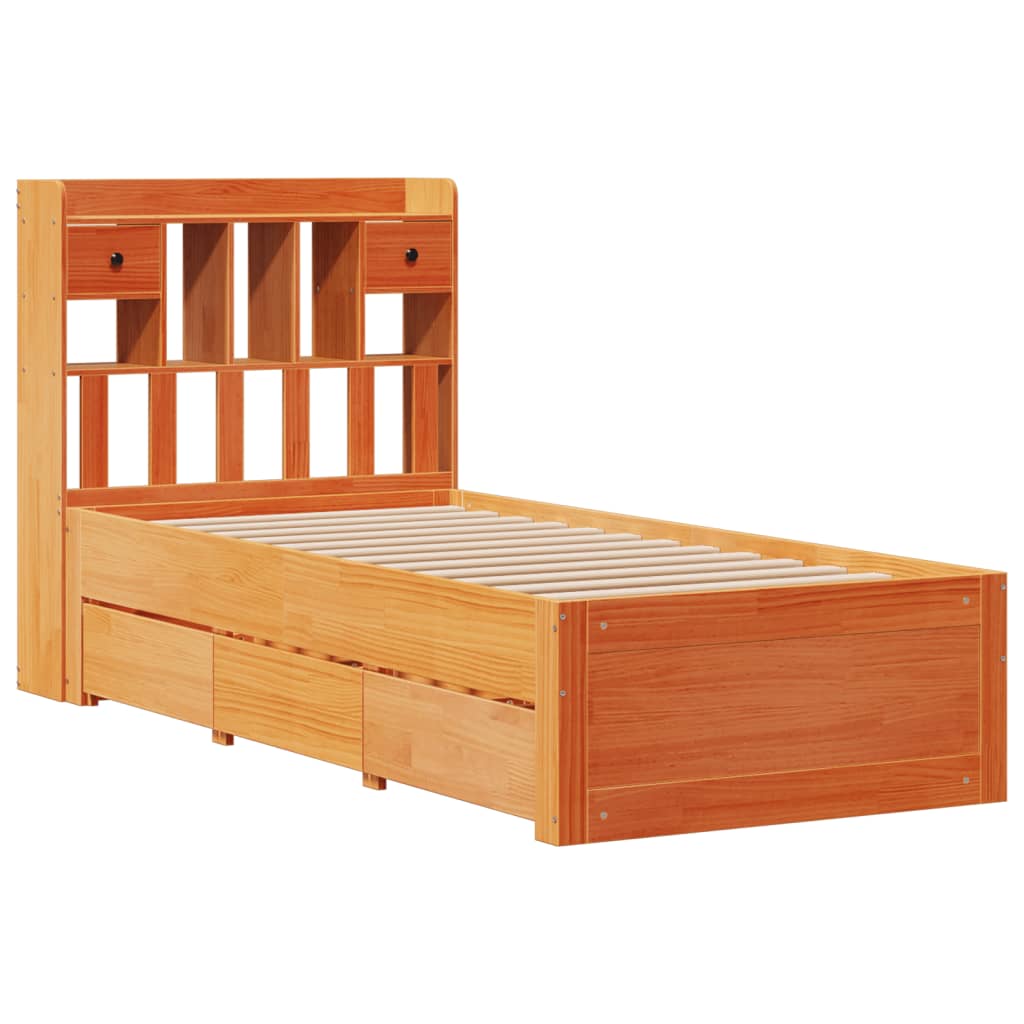 Bookcase Bed without Mattress Wax Brown 100x200 cm Solid Wood Pine