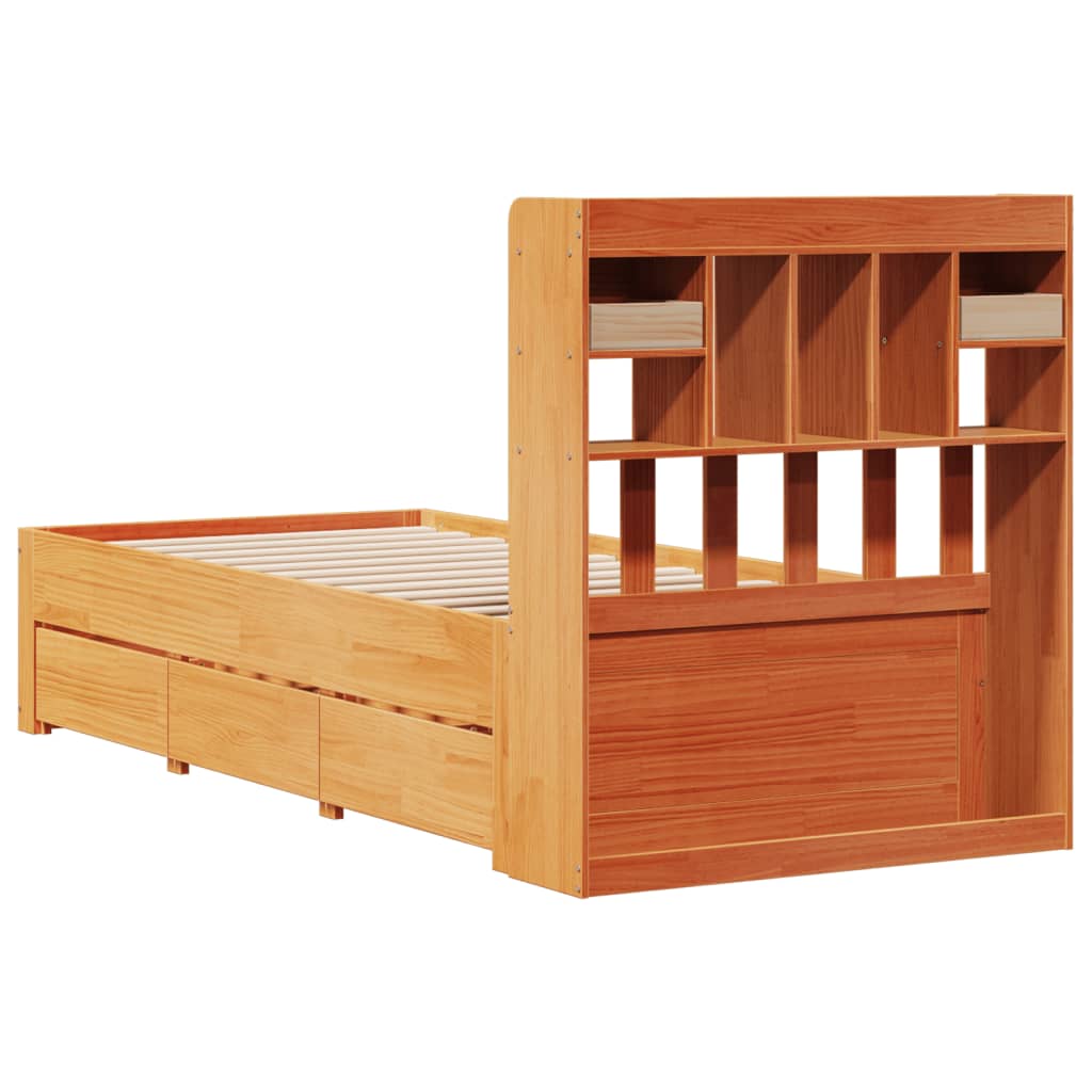 Bookcase Bed without Mattress Wax Brown 100x200 cm Solid Wood Pine