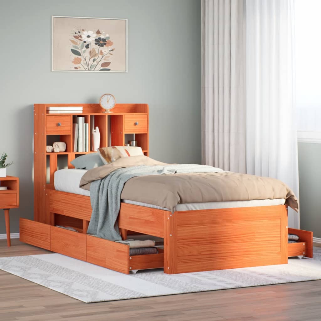 Bookcase Bed without Mattress Wax Brown 100x200 cm Solid Wood Pine