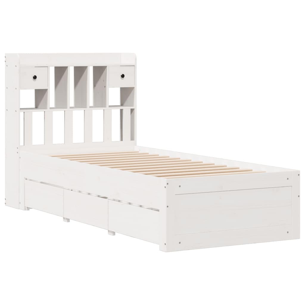 Bookcase Bed without Mattress White 90x200 cm Solid Wood Pine